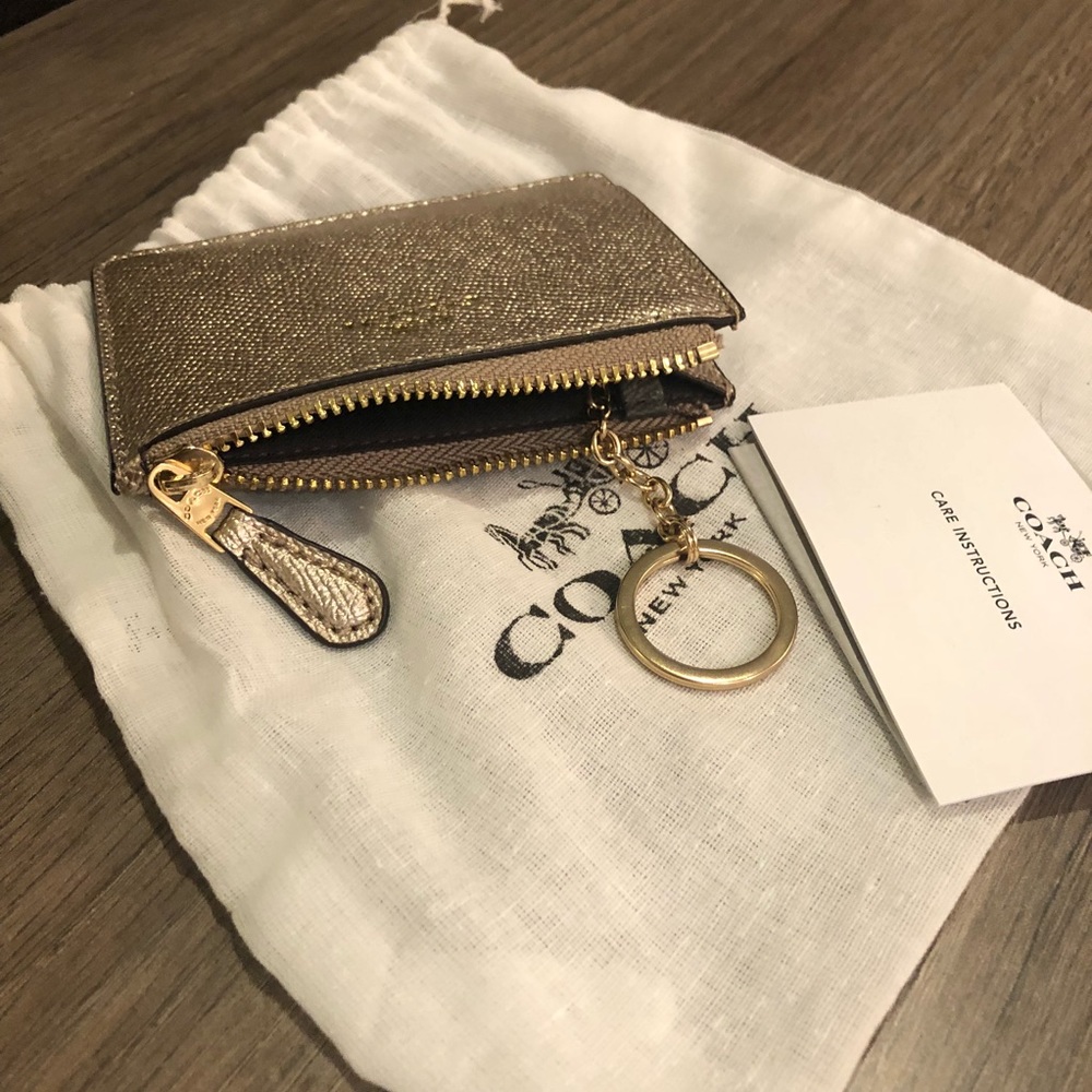 Coach ✨ Gold Metallic Mini Wallet with Keychain